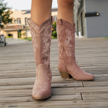 Laarzen met puntneus en middelhoge blokhak en zijrits voor dames ontworpen voor dagelijks draagcomfort – VELORA - Glamorix