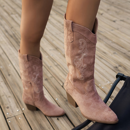 Laarzen met puntneus en middelhoge blokhak en zijrits voor dames ontworpen voor dagelijks draagcomfort – VELORA - Glamorix