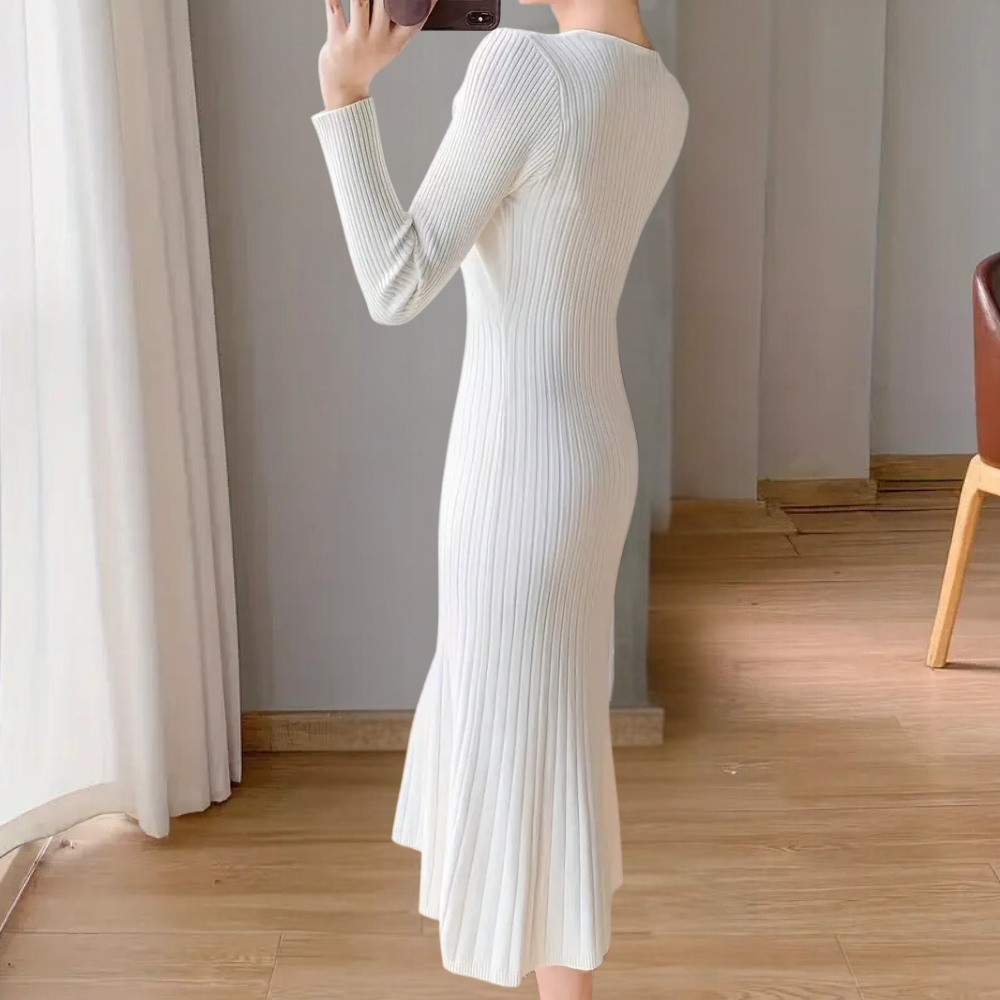 EVIE - Elegante geribde wikkel midi-jurk
