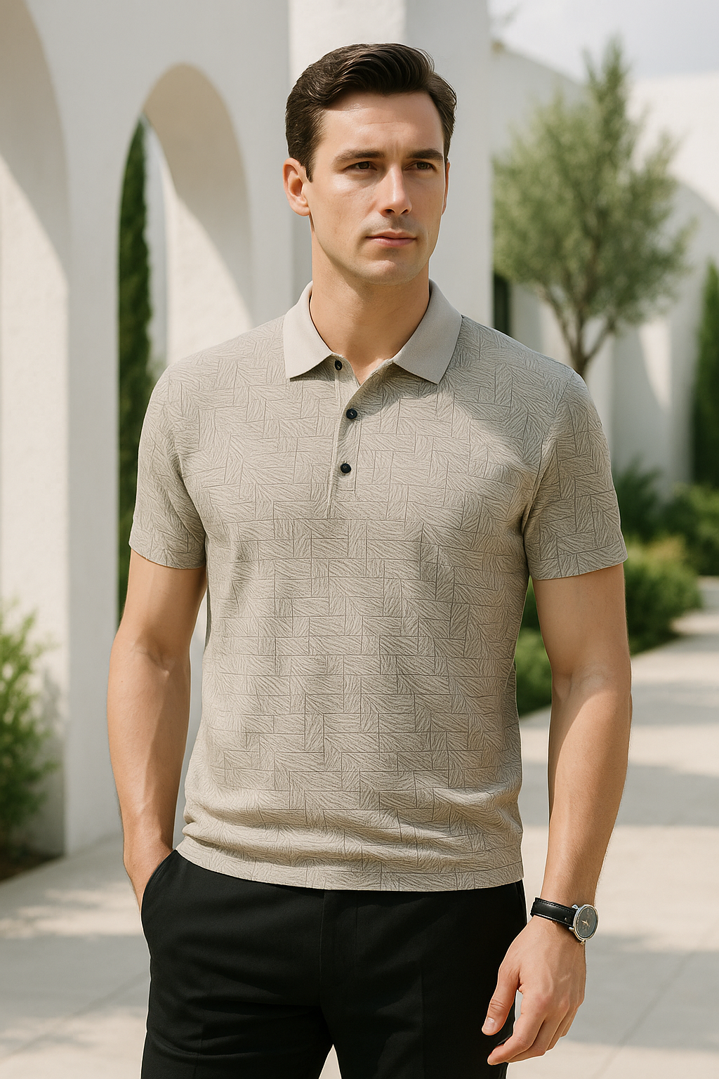 Moderne herenpolo met korte mouwen en stijlvolle afwerking – LUCENTO - Glamorix
