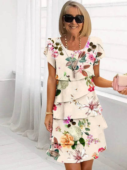 Luchtige bloemenjurk met speelse lagen – FLORELLA - Glamorix