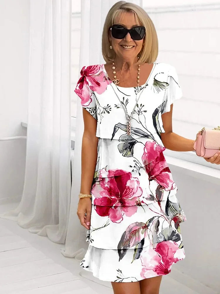 Luchtige bloemenjurk met speelse lagen – FLORELLA - Glamorix