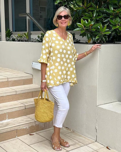 Luchtige stippenblouse met elegante V-hals – DOTELLA - Glamorix