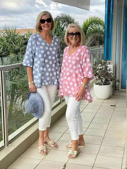 Luchtige stippenblouse met elegante V-hals – DOTELLA - Glamorix