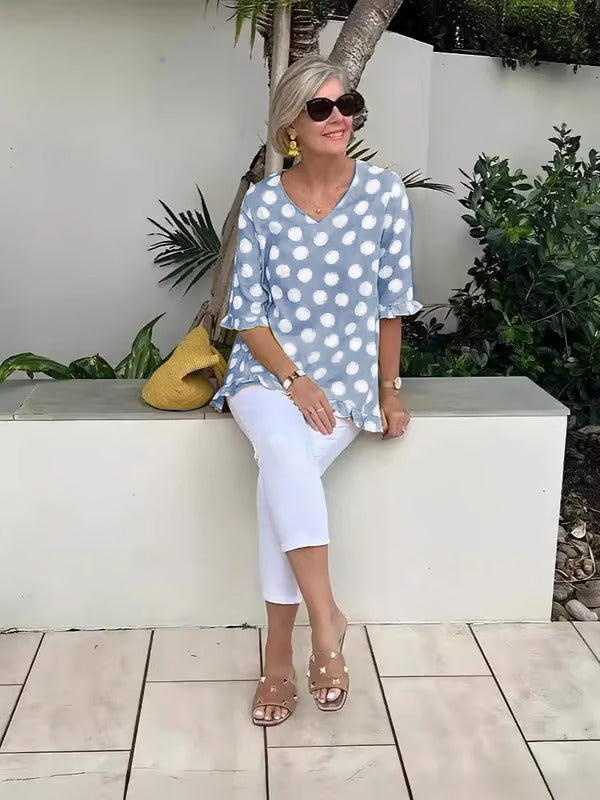 Luchtige stippenblouse met elegante V-hals – DOTELLA - Glamorix
