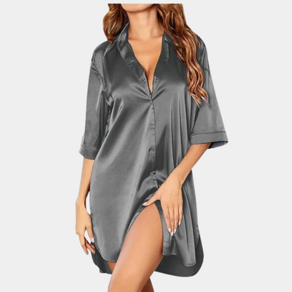 Luxe satijnen nachthemd met knoopsluiting – SilkoraNuit - Glamorix