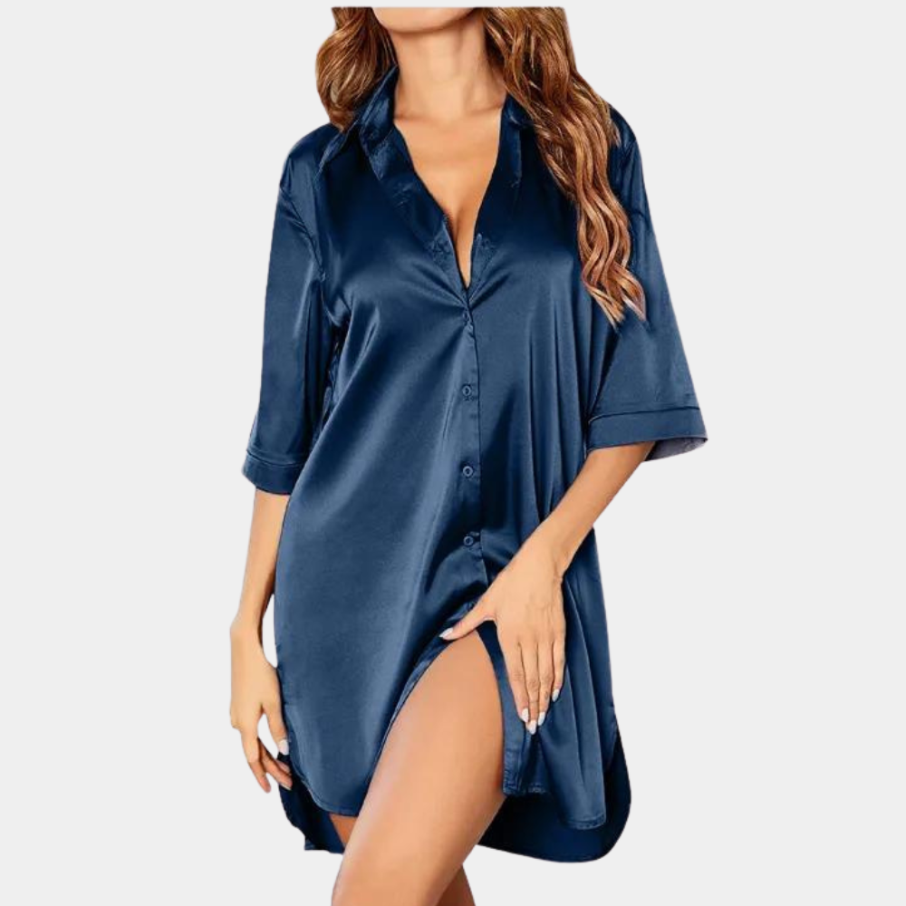Luxe satijnen nachthemd met knoopsluiting – SilkoraNuit - Glamorix