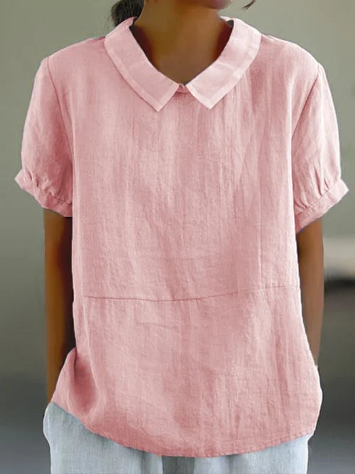 Lichte dames blouse met ronde hals en korte mouwen – ELIORA BLOOM - Glamorix
