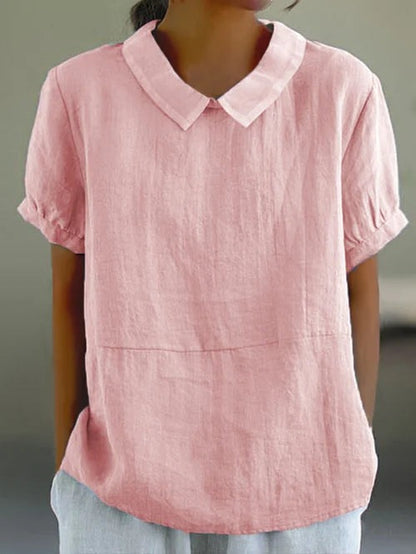 Lichte dames blouse met ronde hals en korte mouwen – ELIORA BLOOM - Glamorix