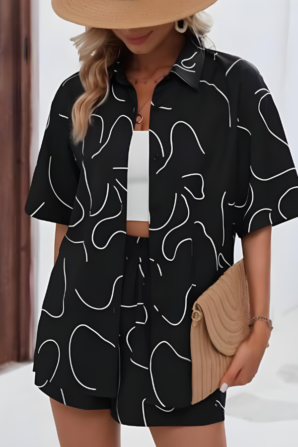 Tweedelige dames set met losvallende blouse en short – MAELIE LINNSET - Glamorix