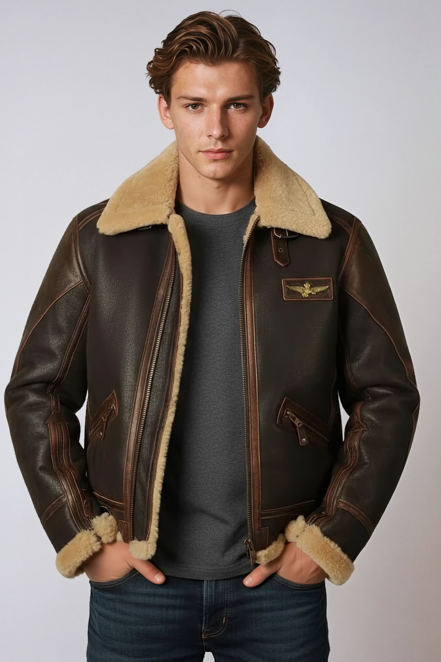 Heren Bomberjack | Winter Leren met Bontkraag - Glamorix