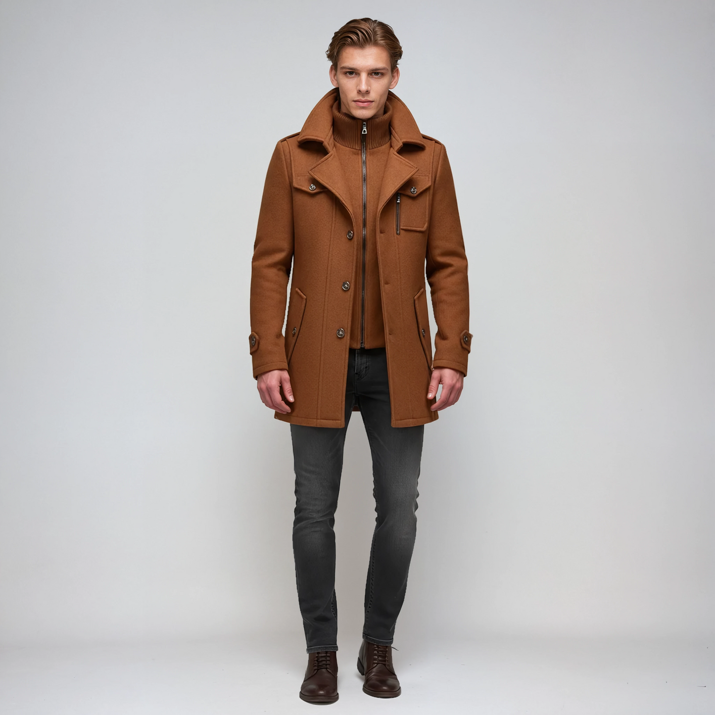 Heren Winterjas Lang | Met Colkraag en Knoopsluiting - Glamorix