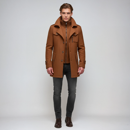 Heren Winterjas Lang | Met Colkraag en Knoopsluiting - Glamorix