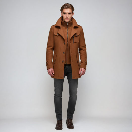 Heren Winterjas Lang | Met Colkraag en Knoopsluiting - Glamorix