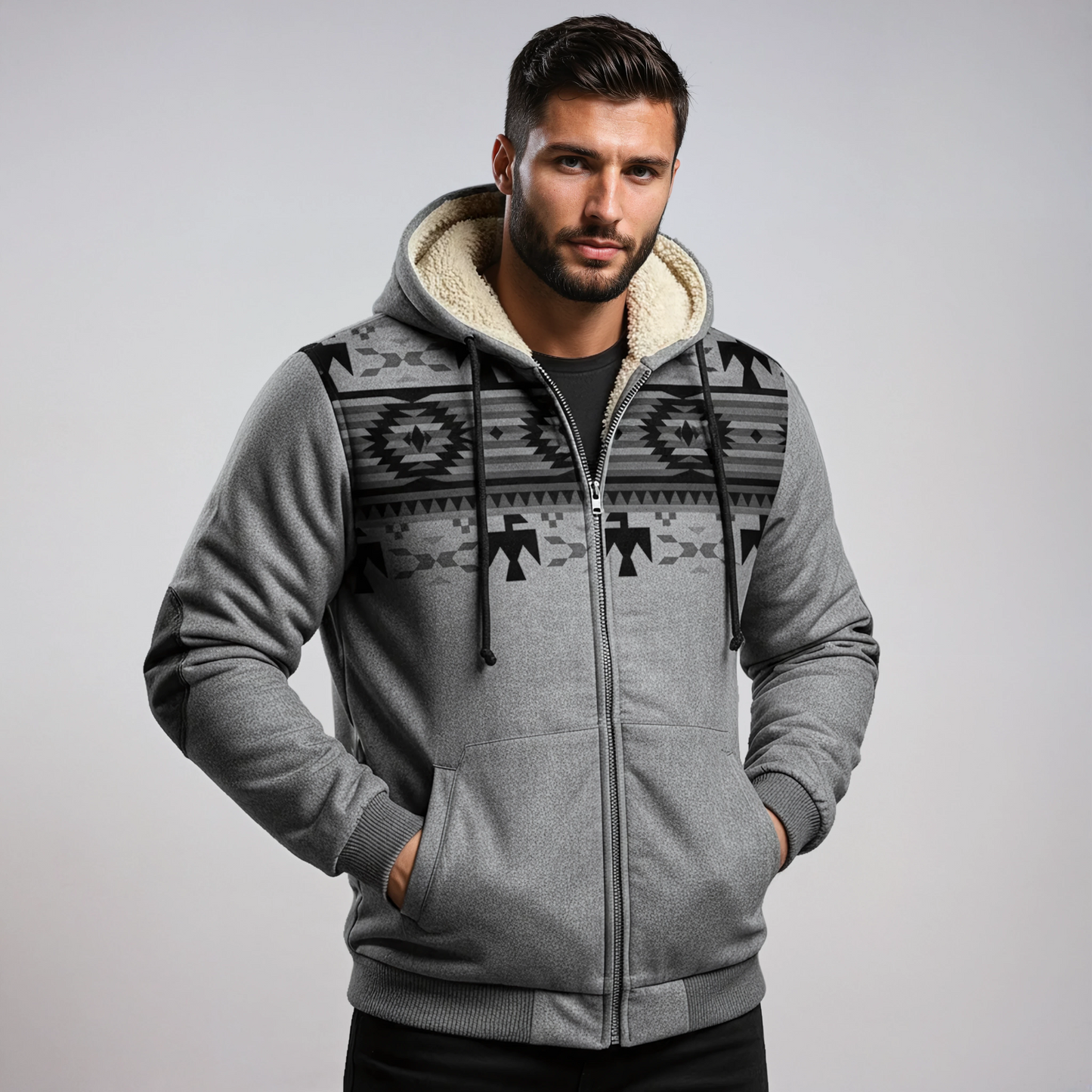 Winterjas Heren | Aztec Print & Bontvoering - Glamorix