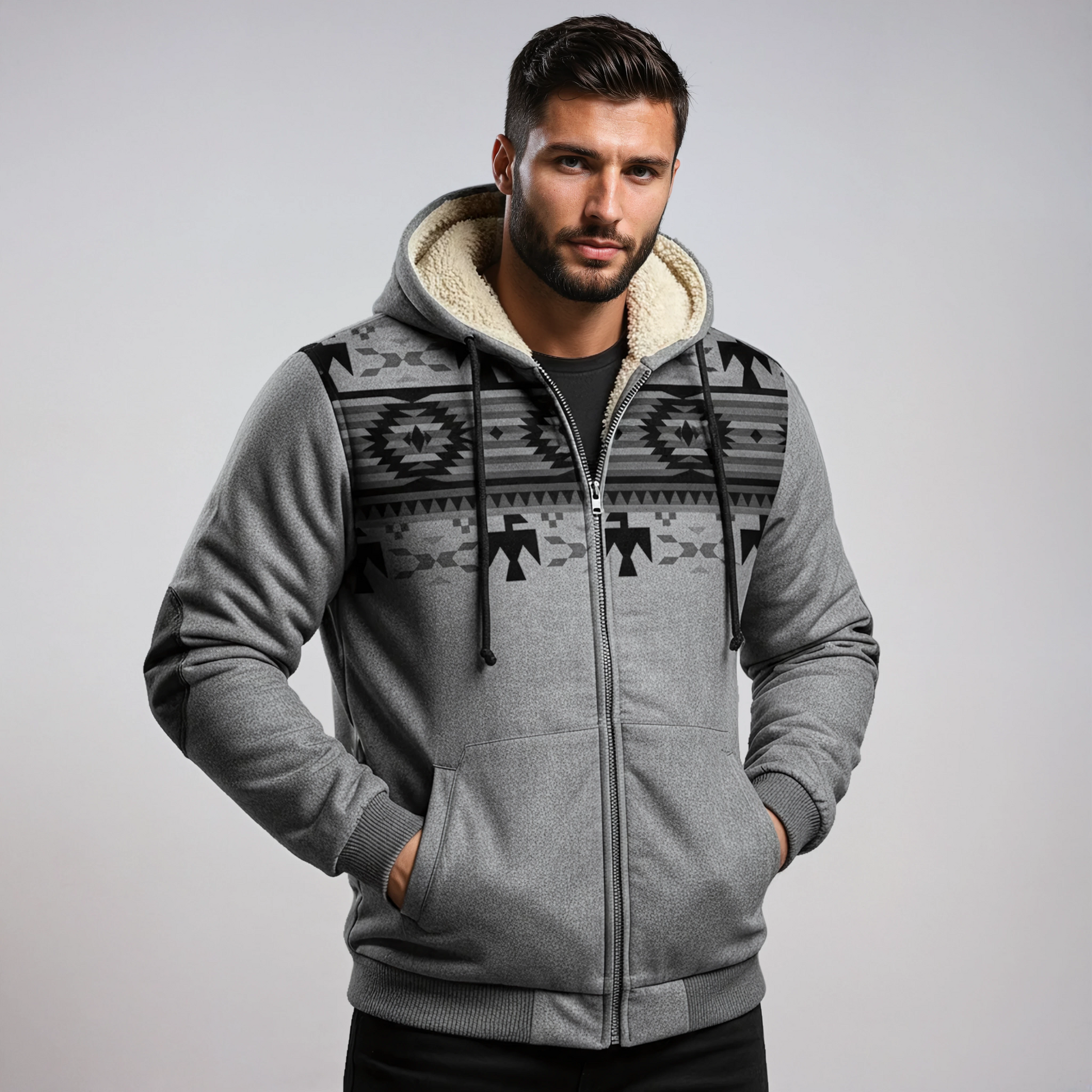Winterjas Heren | Aztec Print & Bontvoering - Glamorix