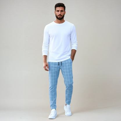 DAN – Heren broek met ruitpatroon en elastische taille met trekkoord - Glamorix