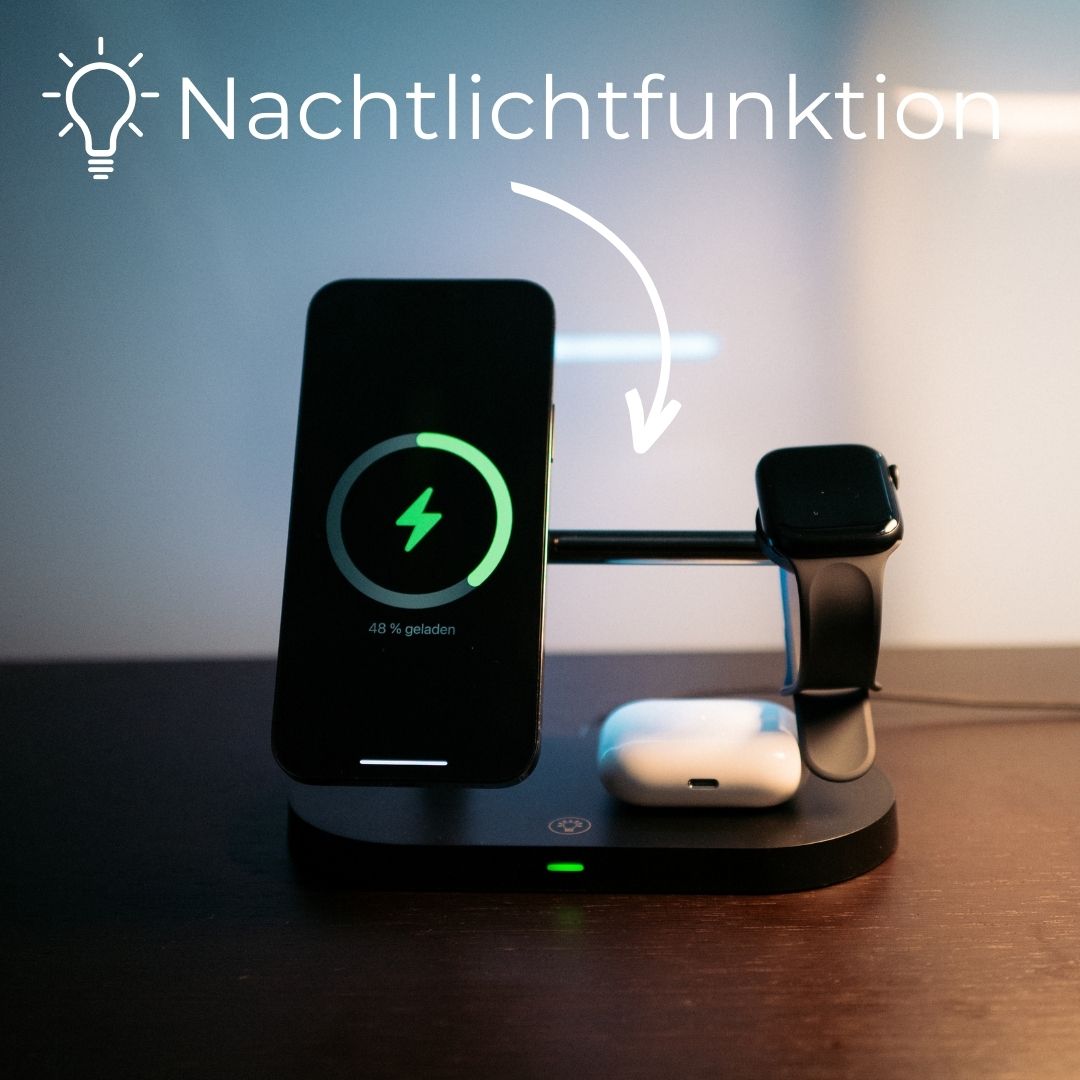 3-in-1 draadloos oplaadstation voor smartphone, smartwatch en earbuds – CHARGEHUB PRO - Glamorix