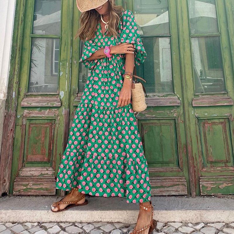 SELENA - Boho maxi-jurk met geometrische print voor vrouwen