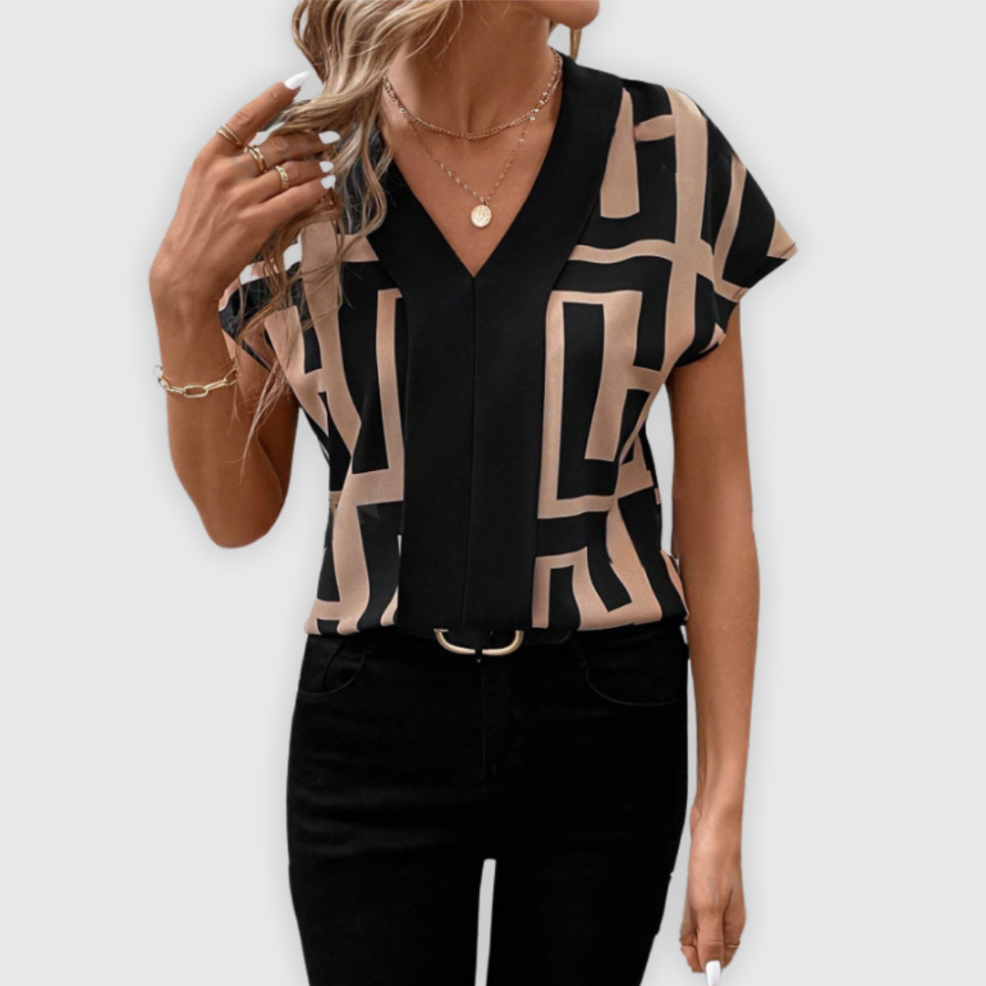 Moderne Dames Top met Unieke Geometrische Print voor Trendy Casual Stijl – SOLAIRE VIBE - Glamorix