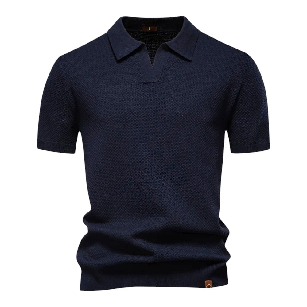 Stijlvol heren poloshirt met open kraag en fijne textuur – CALIX MODE - Glamorix