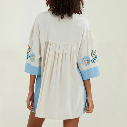 Dames tuniekjurk met V-hals en geborduurde details – ISLA BOHO - Glamorix