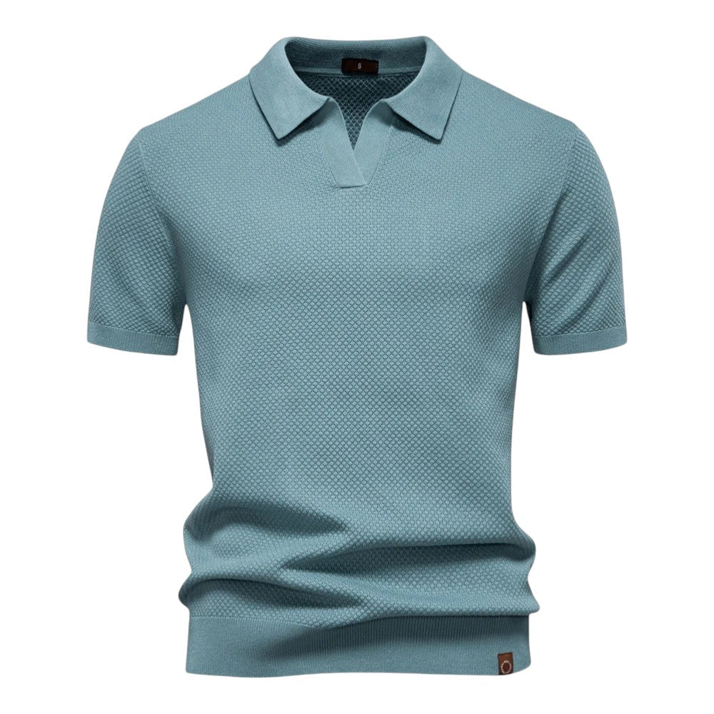 Stijlvol heren poloshirt met open kraag en fijne textuur – CALIX MODE - Glamorix