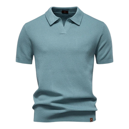 Stijlvol heren poloshirt met open kraag en fijne textuur – CALIX MODE - Glamorix