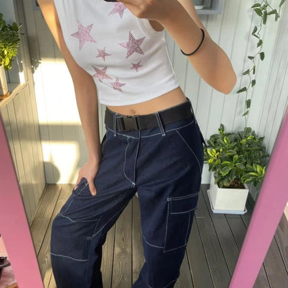 Cropped dames tanktop met strass-sterren en sparkle effect – LUNAYA STARLIT - Glamorix