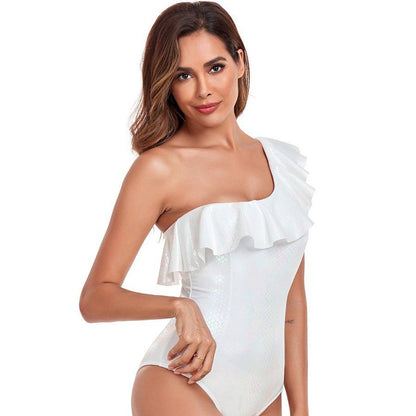One-shoulder dames badpak met volantdetail – SERENA WAVE - Glamorix