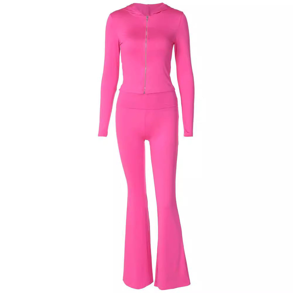 Stijlvol dames loungepak met flared broek en cropped vest – LUXORA SET - Glamorix