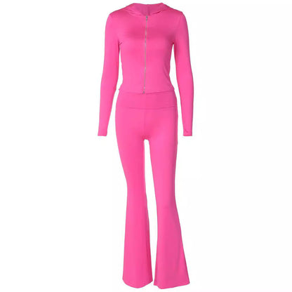 Stijlvol dames loungepak met flared broek en cropped vest – LUXORA SET - Glamorix
