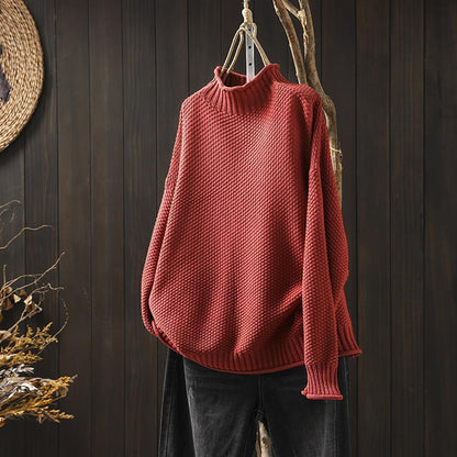 Dames gebreide wintertrui met grove structuur en hoge col warm en moeiteloos te dragen voor dames – NOVAWEAVE - Glamorix