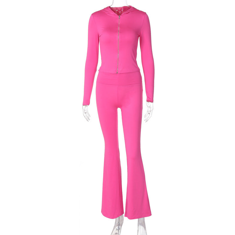 Stijlvol dames loungepak met flared broek en cropped vest – LUXORA SET - Glamorix