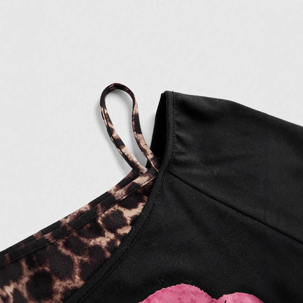 Asymmetrische dames top met panterprint en sexy snit – SAVINA WILD - Glamorix