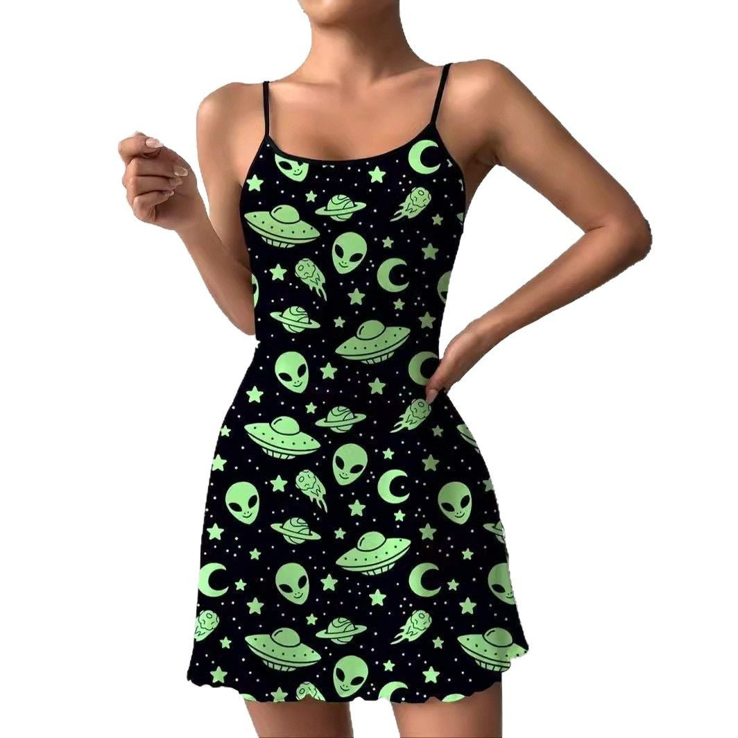 Luchtig mini jurkje met spaghettibandjes en speelse print – LUNARA DRESS - Glamorix