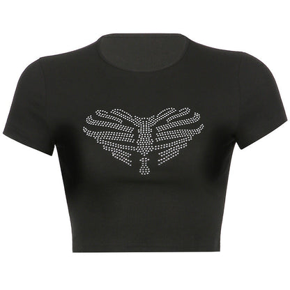 Zwarte dames crop top met strass ribcage-detail – KALYRA SPARK - Glamorix