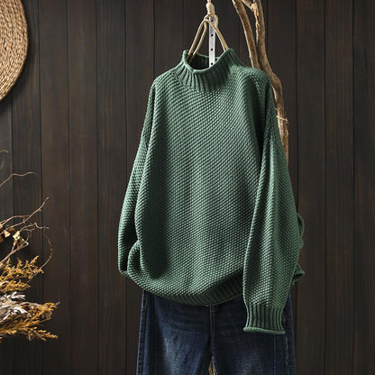 Dames gebreide wintertrui met grove structuur en hoge col warm en moeiteloos te dragen voor dames – NOVAWEAVE - Glamorix