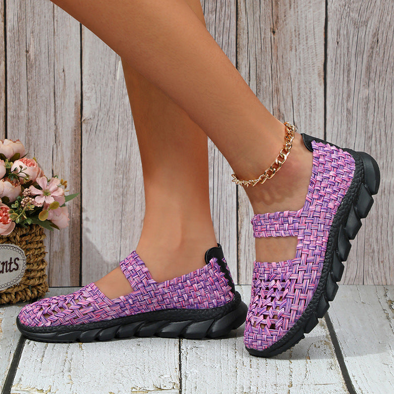 Geweven stretch dames instapper met elastische band – VELINA FLEX - Glamorix