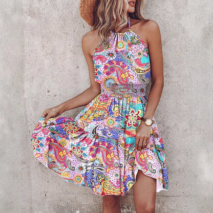 Modieuze halterjurk met gelaagde rok en elastische taille – SAVINA - Glamorix