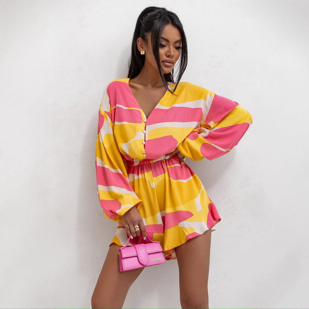 Modieuze playsuit met ballonmouwen en ruches – ARIA - Glamorix