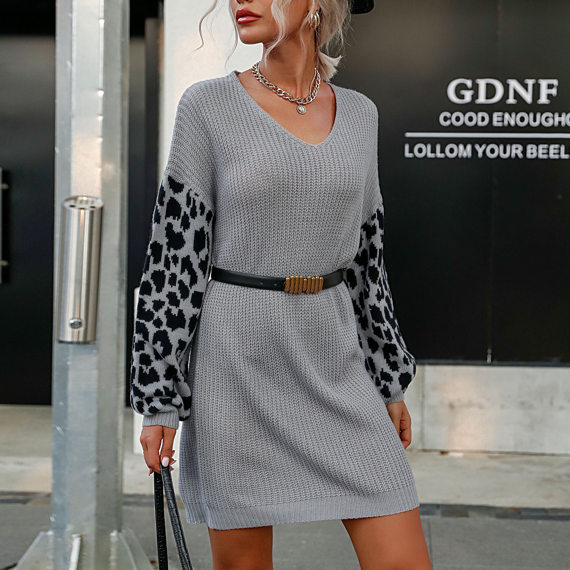 Gebreide damesjurk met lange mouwen en flatterende pasvorm – NERINA KNIT - Glamorix