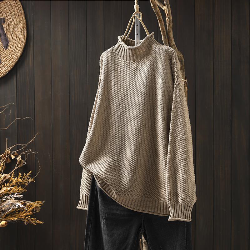 Dames gebreide wintertrui met grove structuur en hoge col warm en moeiteloos te dragen voor dames – NOVAWEAVE - Glamorix