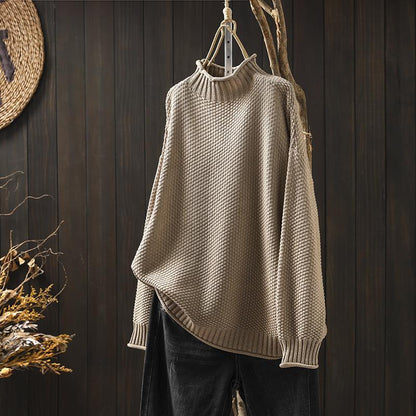 Dames gebreide wintertrui met grove structuur en hoge col warm en moeiteloos te dragen voor dames – NOVAWEAVE - Glamorix