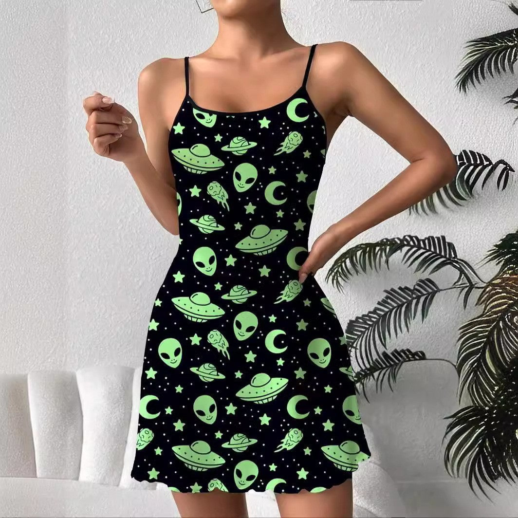 Luchtig mini jurkje met spaghettibandjes en speelse print – LUNARA DRESS - Glamorix