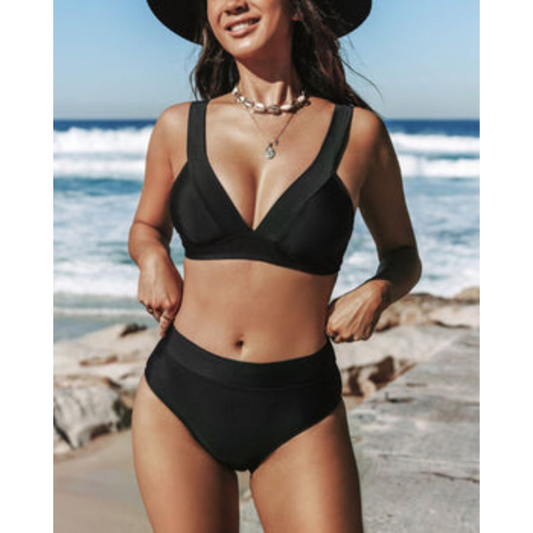 Dames - Bikini Set - Hoge Taille en Brede Bandjes - Sportieve Ondersteuning - Minimalistische Stijl - Glamorix