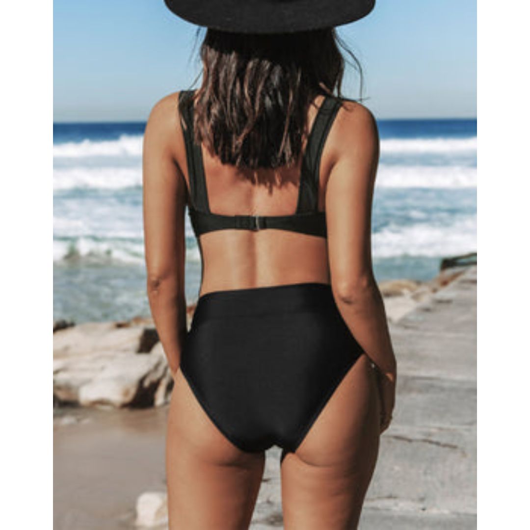 Dames - Bikini Set - Hoge Taille en Brede Bandjes - Sportieve Ondersteuning - Minimalistische Stijl - Glamorix