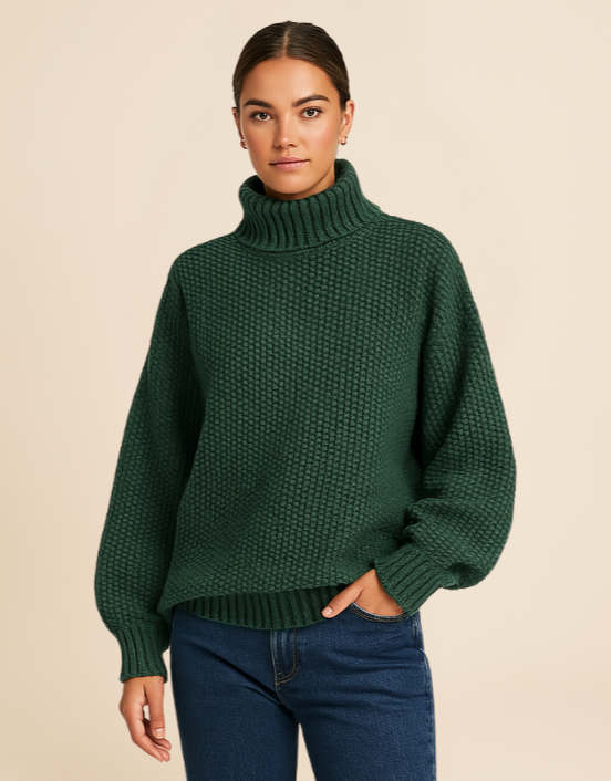 Dames gebreide wintertrui met grove structuur en hoge col warm en moeiteloos te dragen voor dames – NOVAWEAVE - Glamorix
