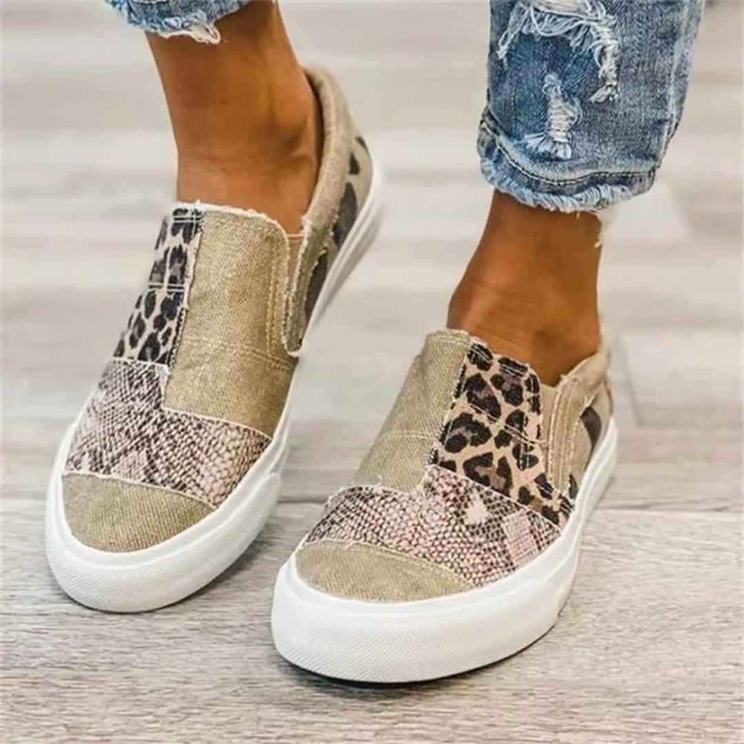 Slip-on dames sneakers met speels patchwork design – LUNARIA STEP - Glamorix