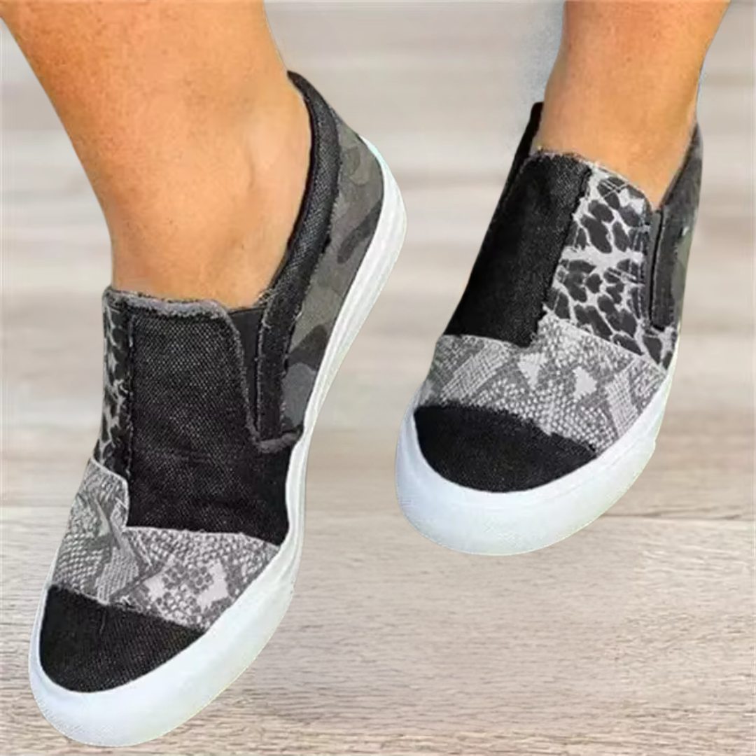 Slip-on dames sneakers met speels patchwork design – LUNARIA STEP - Glamorix
